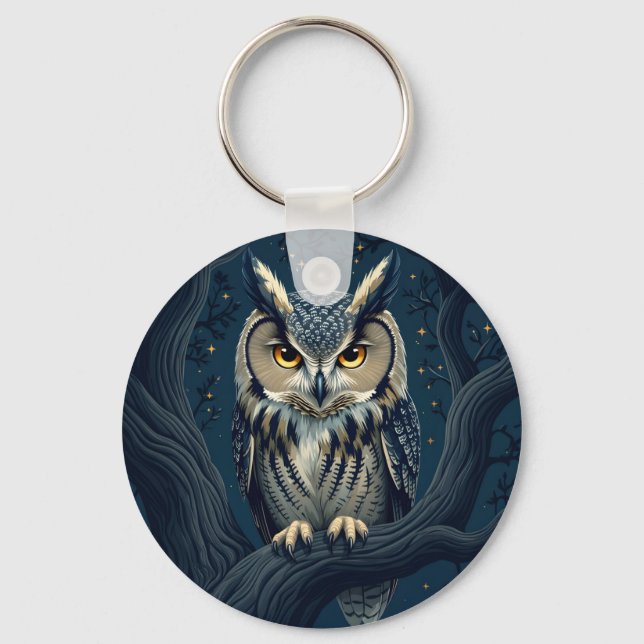 Porte-clés Hibou grand-duc la nuit (Recto)