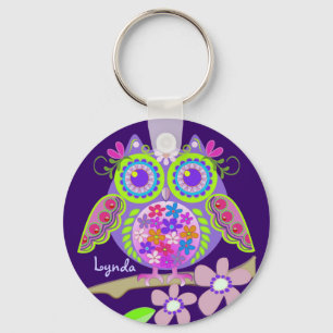 Porte-clés Hibou mignon de flower power avec le porte - clé