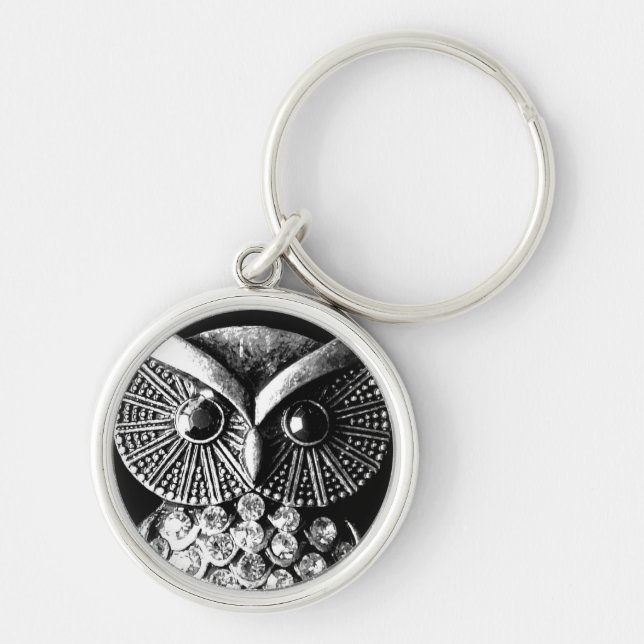 Porte-clés Hibou orné de bijoux étincelant en métal (Devant)
