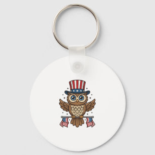 Porte-clés Hibou patriotique Gravure vintage Graphique_1