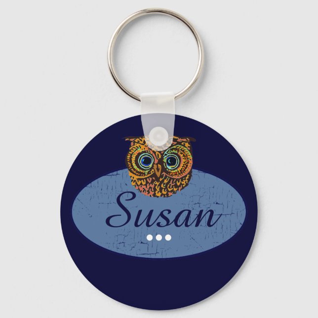 Porte-clés hibou personnalisé bleu (Recto)