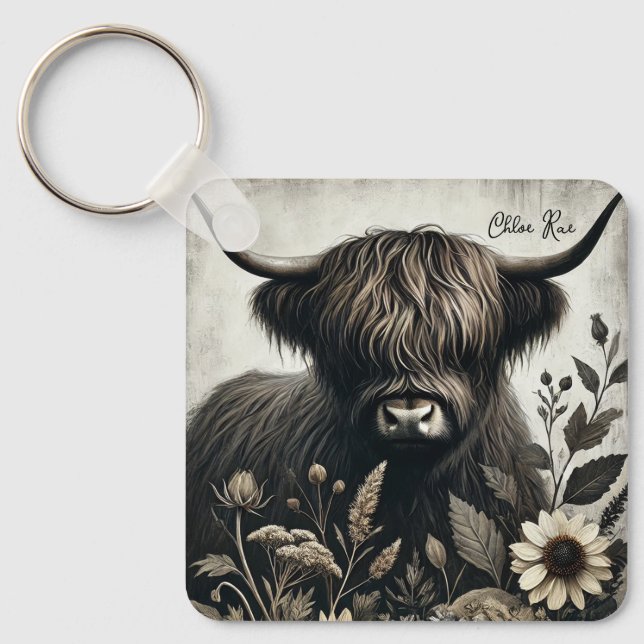 Porte-clés Highland Bull avec tournesol (Recto)