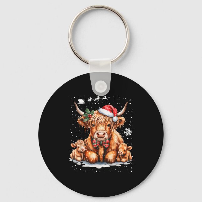 Porte-clés Highland Cow Christmas Outfit Idea Women Xmas High (Recto)