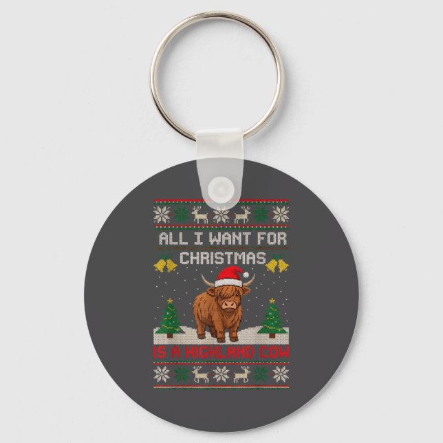 Porte-clés Highland Cow Christmas Ugly Sweater Style Festive  (Recto)