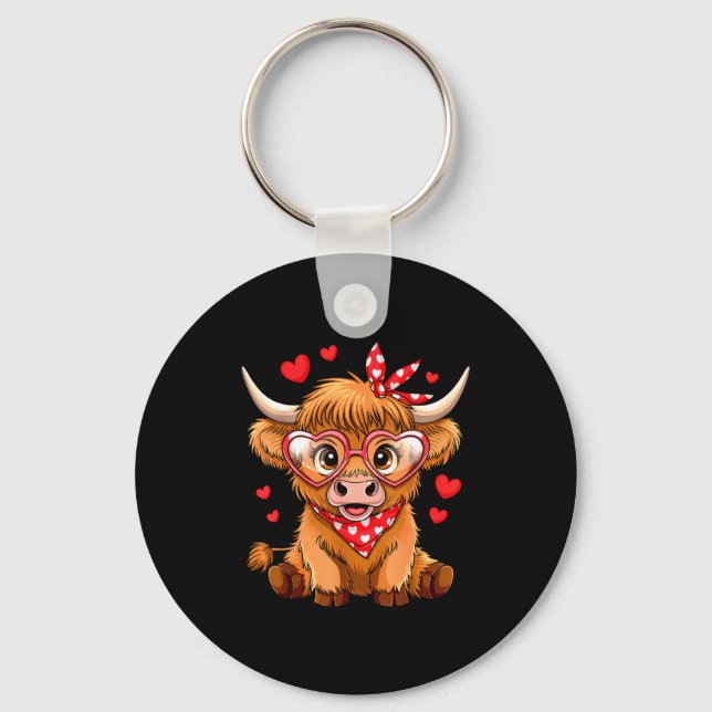 Porte-clés Highland Cow Valentines Day Funny Hearts Valentine (Recto)