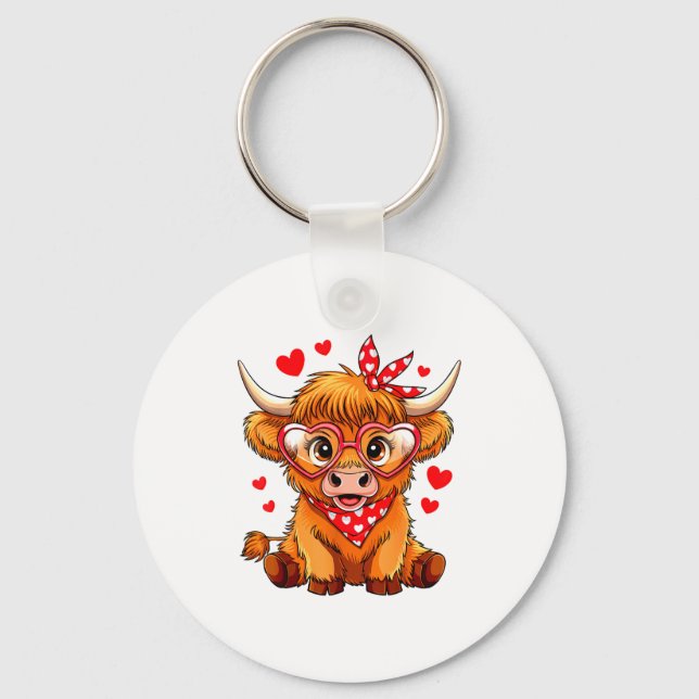 Porte-clés Highland Cow Valentines Day Funny Hearts Valentine (Recto)