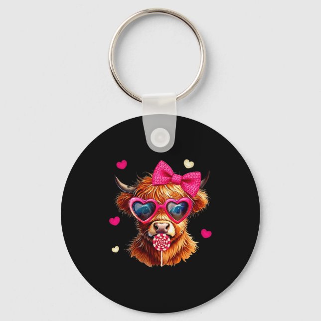 Porte-clés Highland Cow Valentines Day Funny Hearts Valentine (Recto)