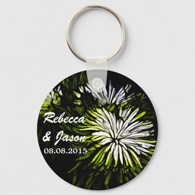 Porte-clés Hip bohème vert Chrysanthème mariage (Recto)