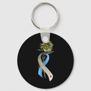 Porte-clés Hippie Tournesol Gris Bleu Ruban Type 1 Diabète