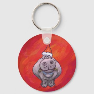 Porte-clés Hippo mignon à Santa Hat en rouge