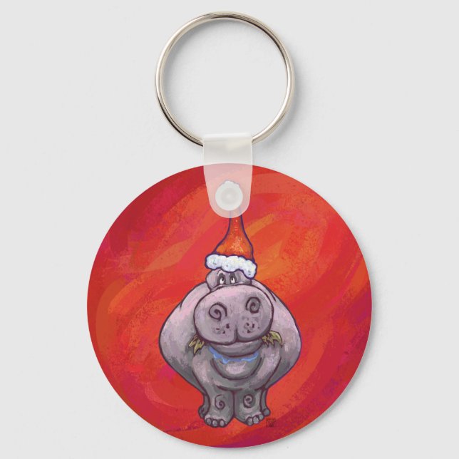 Porte-clés Hippo mignon à Santa Hat en rouge (Recto)