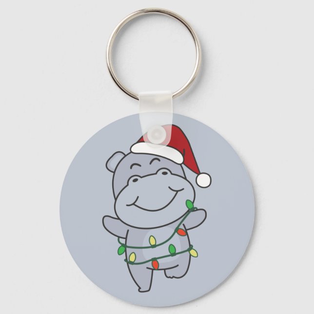 Porte-clés Hippo Noël Animaux d'hiver Hippopotames Porte - cl (Recto)