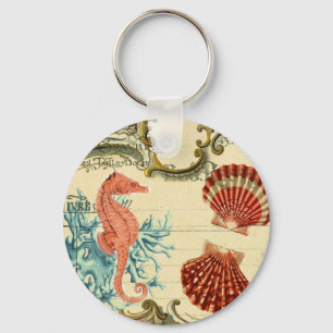 Porte-clés hippocampe de coquillages vintages français