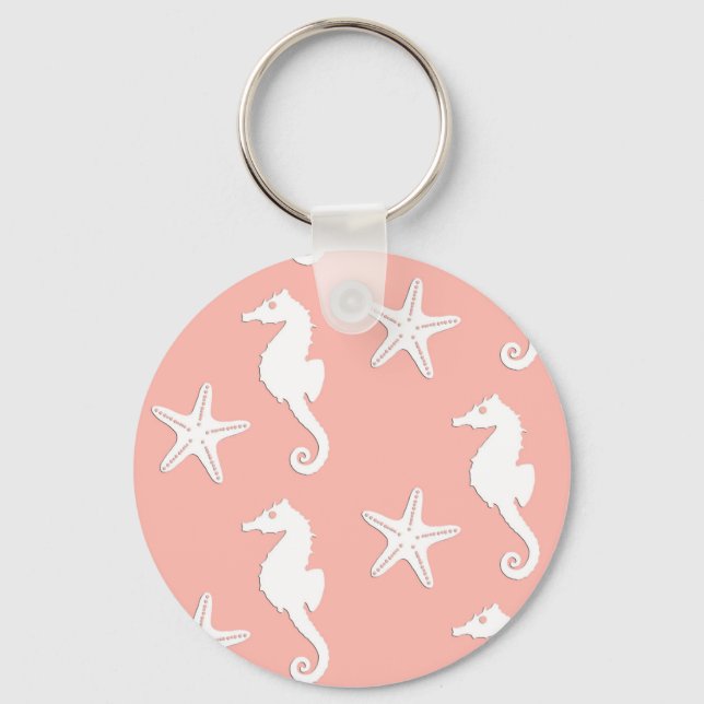 Porte-clés Hippocampe et étoiles de mer - Corail clair rose (Recto)