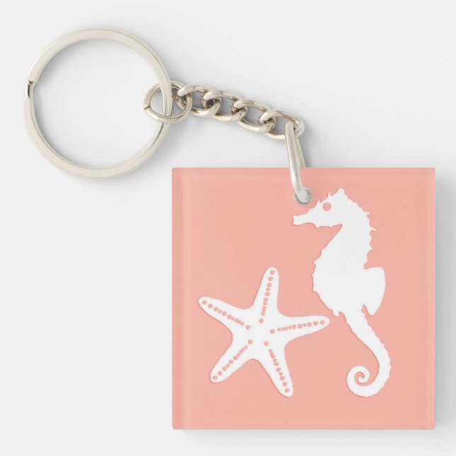 Porte-clés Hippocampe et étoiles de mer - Corail clair rose (Devant)
