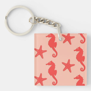 Porte-clés Hippocampe et étoiles de mer - nuances de corail o