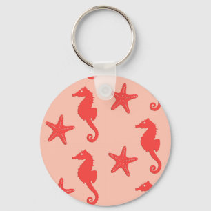 Porte-clés Hippocampe et étoiles de mer - nuances de corail o