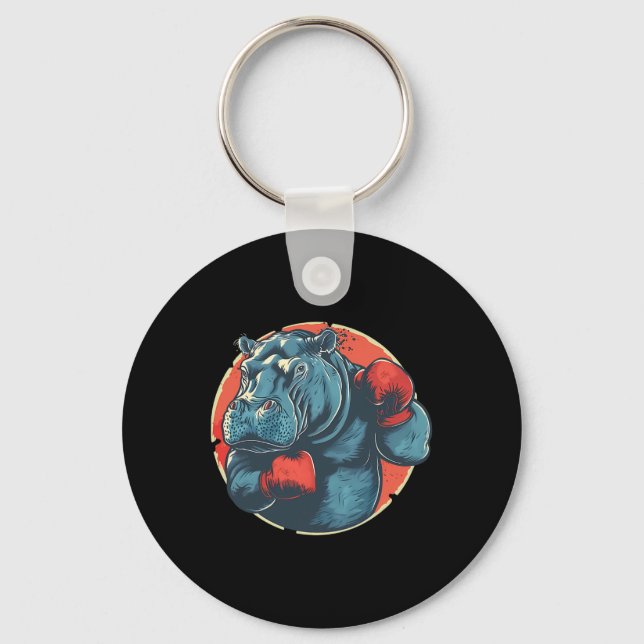 Porte-clés Hippopotame Boxeur Avec Gants De Boxe Kickboxing D (Recto)