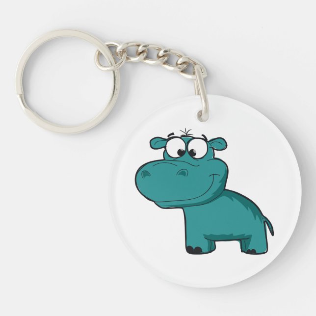 Porte-clés Hippopotame heureux bleu (Devant)