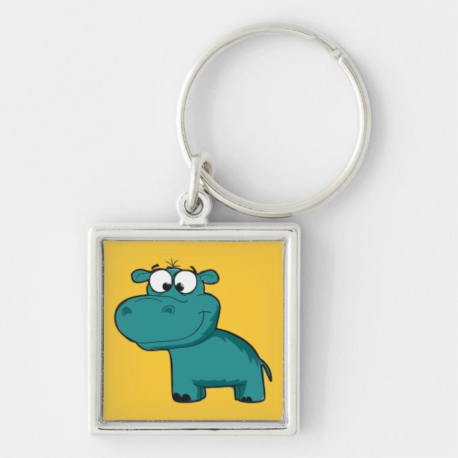 Porte-clés Hippopotame heureux bleu (Devant)