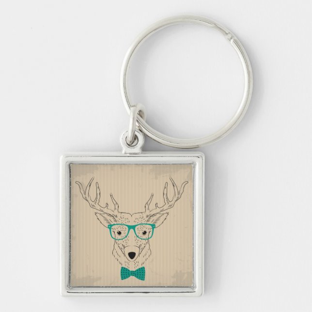 Porte-clés Hipster Reindeer Elk avec des lunettes grungy Noël (Devant)