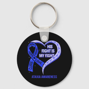 Porte-clés His Fight Is My Fight Ataxia Awareness Blue Ribbon