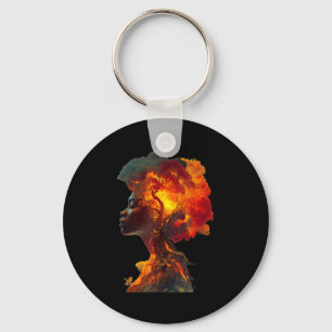 Porte-clés Histoire des Noirs Femme Afro Racines d'Arbre Art