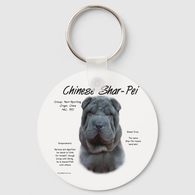Porte-clés Histoire du Shar Pei en Chine Bleue, Sharpei, Shar (Recto)