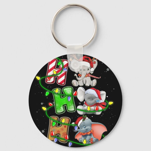 Porte-clés Ho Ho Ho Christmas Elephant Santa Hat (Recto)