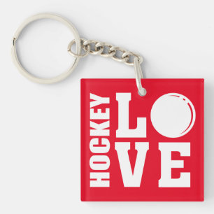Porte-clés Hockey, Amour Rouge, Joueurs De Hockey