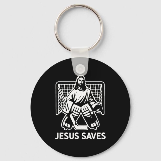 Porte-clés Hockey Goalie Goalkeeper Jesus Saves Christian Hoc (Recto)