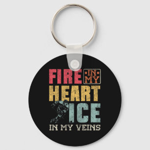 Porte-clés Hockey sur glace Vintage Fire dans mon cœur Glace