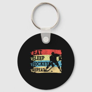 Porte-clés Hockey sur glace Vintage Rétro Manger Dormir Hocke