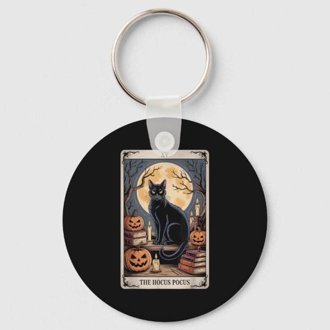 Porte-clés Hocus Pocus Tarot Halloween Chat Citrouille Mystic (Recto)