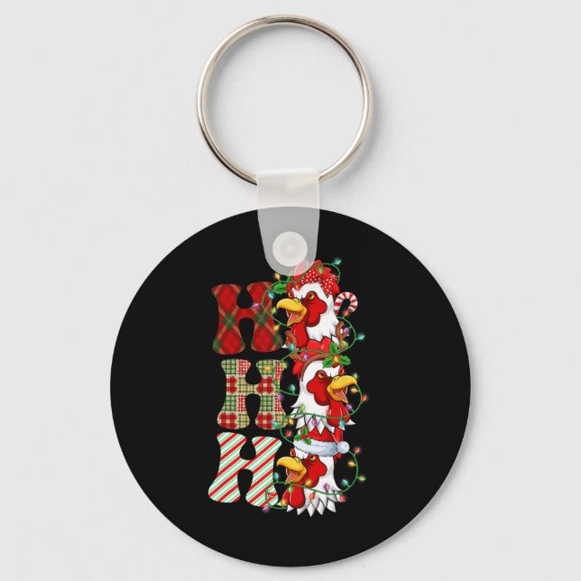 Porte-clés Hohoho Chickens Santa Hat Reindeer Joyeux Noël (Recto)