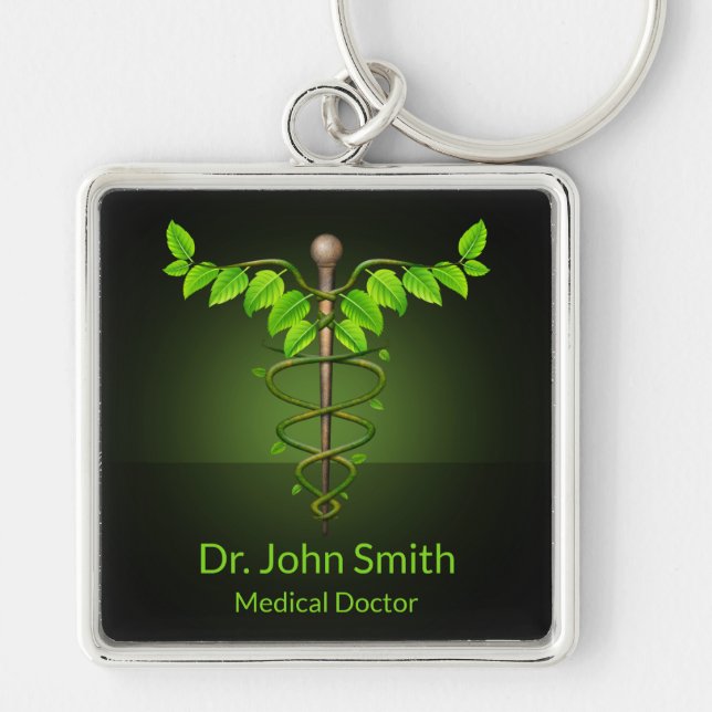 Porte-clés Holistic Alternative Medical Caduceus Green Leaves (Devant)