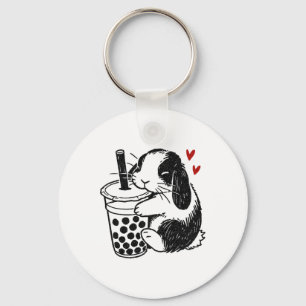 Porte-clés Holland Lop Rabbit Aime Boba Tea Bunny Et Bubble