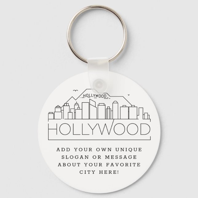 Porte-clés Hollywood, CA Stylized Skyline | Custom Slogan (Recto)