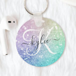 Porte-clés Holographe de Parties scintillant glamour assez pe<br><div class="desc">Personnalisez facilement cet élégant motif de parties scintillant bokeh coloré avec votre nom et/ou monogramme personnalisés.</div>