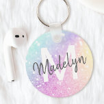 Porte-clés Holographe de Parties scintillant glamour Monogram<br><div class="desc">Personnalisez facilement cet élégant motif de parties scintillant bokeh coloré avec votre nom et/ou monogramme personnalisés.</div>