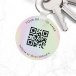 Porte-clés Holographic Custom Business Qr Code Scan Keychain<br><div class="desc">Promote your business with this simple keychain,  featuring custom QR code & text. Easily add your QR Code and other details by clicking on the "personalize" option.</div>