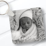 Porte-clés Holy Baptism Elegant Modern Chic Heart Baby Photo<br><div class="desc">This simple and modern design is composed of serif typography and add a custom photo,  add baby's name and month and year of baptism</div>