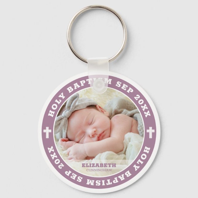 Porte-clés Holy Baptism Modern White Cross Custom Photo (Recto)