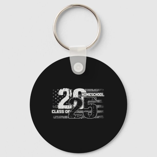 Porte-clés Homeschool Cl De 2025 Distressed Drapeau Américain (Recto)
