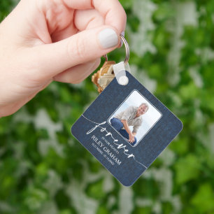 Porte-clés Hommage de célébration de vie photo en jean bleu