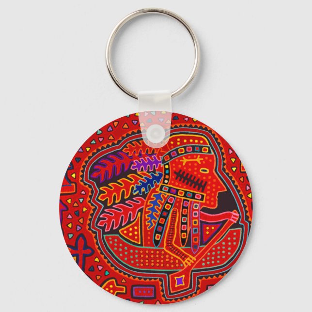 Porte-clés Homme Indien Kuna dans une Canoë (Recto)