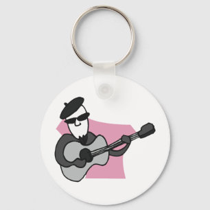 Porte-clés Homme portant un béret jouant de la guitare acoust