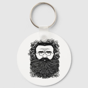 Porte-clés Homme Whimsical Beard Mustache Fleurs Art