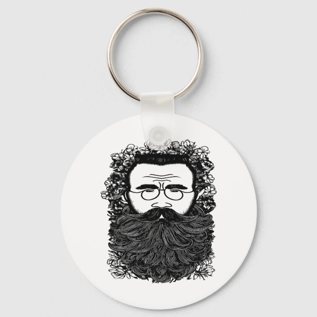 Porte-clés Homme Whimsical Beard Mustache Fleurs Art (Recto)