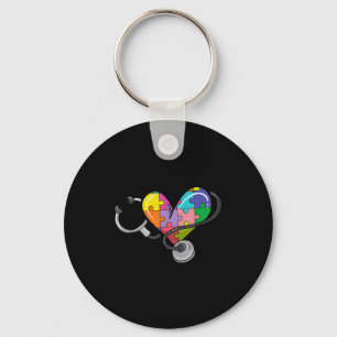 Porte-clés Hommes femmes stéthoscope autisme cœur puzzle colo